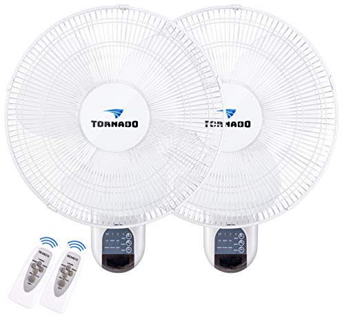 Tornado Paquete de 2 ventiladores oscilantes de montaje en pared de 16 pulgadas, control remoto incluido de 3 velocidades, 2650 CFM, cable de 6 pies, listado de seguridad UL