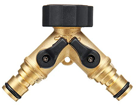 TOOLSTAR Brass Manifold, 2 Way Brass Tap Manifold 3/4 Screw Thread Y Splitter Brass Tap Connector Washing Machine Hose Connector with Individual On/Off Valves Tap Adaptor for Garden