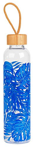 CAMBRIDGE Botella de agua de vidrio CM06992 con dibujo de bosque, tapa de bambú y asa de transporte, Rainforest, 750 ml