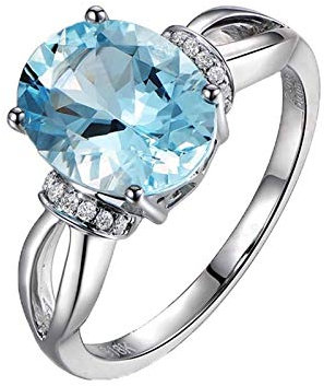 Bishilin Ring 750 Weißgold für Damen Solitär mit 2.31ct Oval Aquamarin Verlobungsring Ring Hochzeit Diamant 0.07ct Gr.57 (18.1)