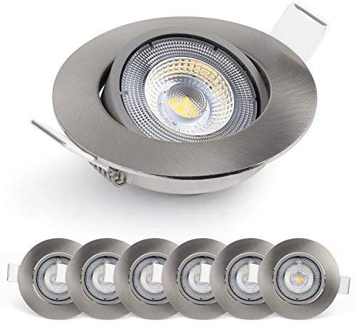 EMOS Incasso per Cartongesso 5W / 450 Lumen | Faretti LED soffitto da incasso 4000K Luce Bianco naturale | Set di 6 pezzi Spot LED Orientabili a 50°, Rotondi e Ultra Piatti in Argento