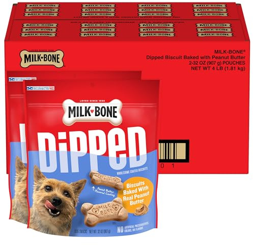 Milk-Bone Peanut Buttery Dipped Dog Biscuits with Jif Peanut Butter, 32 Oz. Bags (Pack of 2)