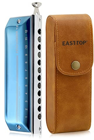 East Top Upgrade Chromatische Mundharmonika Tonart C，12 Loch 48-Ton- Professionelle Mundharmonika Für Erwachsene, Studenten und Mundharmonika-Liebhaber mit blauem Cover (EAP-12)