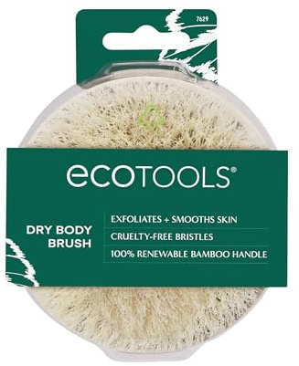 EcoTools Trockene Körperbürste, für die Hautpflege nach dem Duschen und Baden, entfernt Schmutz und fördert die Durchblutung, 1 Stück | Weichere Haut mit einer Peeling-Körperbürste für trockenes Bürsten, Hautbürste, Bambusgriff und tierversuchsfreie Borsten