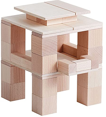 HABA Baustein-System Clever-Up! 3.0, Natur-Bausteine für Kinder ab 1 Jahr, 108 Teile, 306248, Naturholz