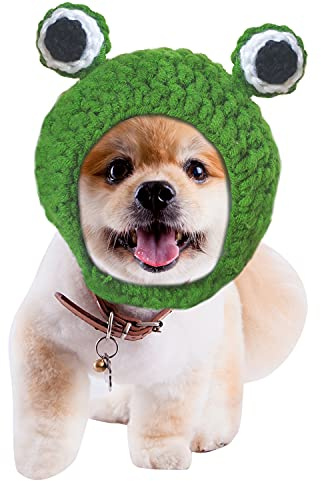 Cnorialy Haustierkostüm, Mütze, Katze, Hund, niedliches Frosch-Stirnband, gehäkelt, Strickmütze, großes Auge, Frosch, Cosplay, Kappe für Kätzchen, Welpen, Haustier, Geburtstagsmütze (Größe M)