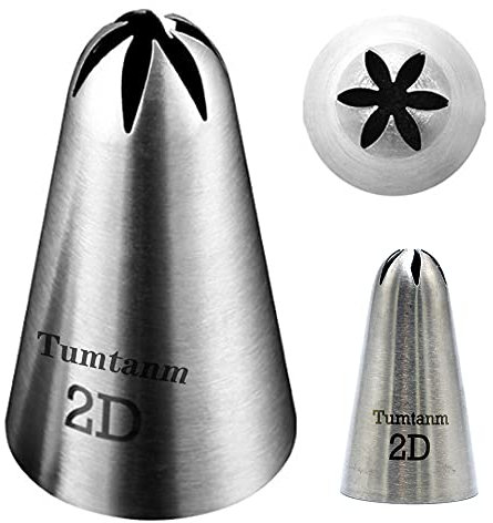 Tumtanm 2D Nozzle Large Drop Flower Piping Tip, Large Seamless Stainless Steel Icing Piping Nozzle Tip #2D