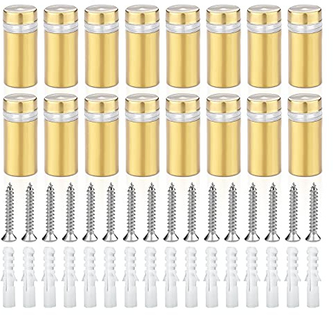 Sign Advertising Nail, Stainless Steel Sign Standoff Screws 16 Pcs, Suitable For Standoff Fixings For Glass Posters, Picture Frames And Mirrors (25mm x 12mm) (Golden)