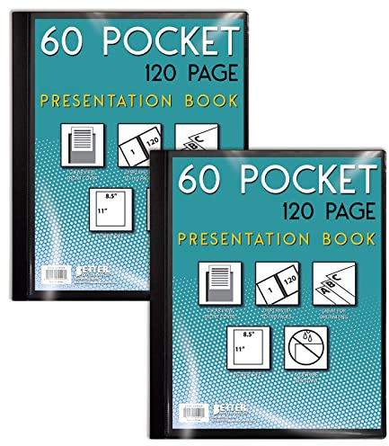 60 fickbunden svart presentationsbok, med tydlig vy framsida, 120 ark skyddssidor, 8,5 tum x 11 tum ark, från Better Office Products, Art Portfölj, hållbara polyskydd, brevstorlek (2-pack)