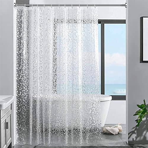 ecooe Duschvorhänge 3D Steinmuster Duschvorhang Transparent 100% Eva-Material Wasserdicht Anti Schimmel, 180 x 200cm mit 12 Ringe Badvorhang für Badezimmer, Dicke 0,20 mm