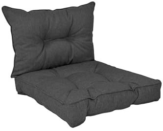 POKAR Loungekissen Stuhlkissen für Stuhl Rattanmöbel Gartenmöbel Kissen, 2er Set (1x Sitzkissen 50x50x10 cm + 1x Rückenlehne 50x40x10 cm), Anthrazit