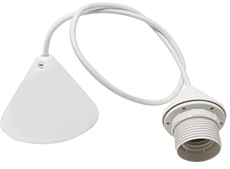 HALOTEC | Pendente E27 Bianco | Rosone Conico per Lampade con Attacco E27 | Cavo Tessile 80cm | Anello di Fissaggio per Paralume | Made in Italia