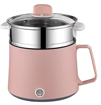 Electric Hot Pot, Mini Multi-function Rice Cooker, 1.5L/1.7L Rapid Noodles Cooker, Mini Stock Pot Non-Stick for Soup, Ramen, Pasta, Egg, Dumplings, with Over-Heating Boil Dry Protection (1.7L Pink)