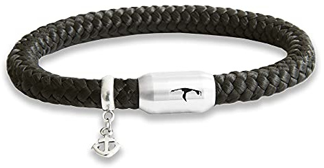 Paris Montana • Das Original Sylt Gravur Segeltau Unisex Armband Mit Anker Anhänger Unisex Geflochten Handmade Hochwertiger Magnetverschluss Durchmesser 8mm (Schwarz, 21.00 CM)
