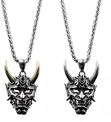 XPEX Collier Démon, Pendentif Masque Gothique, Bijoux pour Hommes, Cadeau Chaîne Crâne, Deux Couleurs