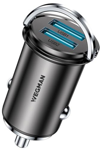 Wegman 45W Zigarettenanzünder USB A 2X, Auto Ladegerät (Super Kompakt) | Schnellladegerät für Smartphones, Tablets und mehr, KFZ Ladegerät, 12V USB Adapter Auto, Handy Ladegeräte, unterstützt QC3.0
