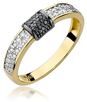 MARKO Damenring mit schwarzen Diamanten von 0,05 Karat und Diamanten von 0,14 Karat - Gold Diamant Verlobungsring - 14 Karat Gold 585 - Goldring für Frauen (Gelbgold, 63 (20.2))
