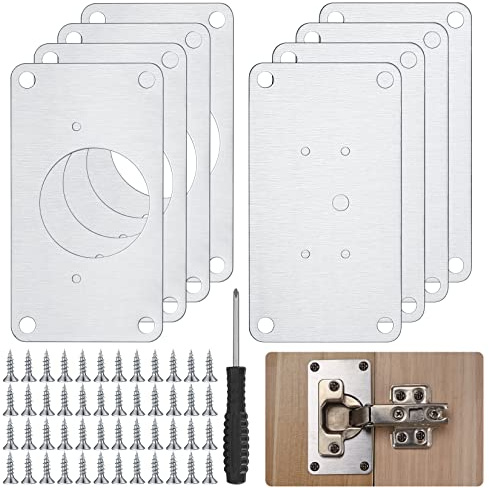 9 Pezzi Piastra di Riparazione per Cerniere, Kit di Riparazione della Cerniere Piastra di Fissaggio, per Mobili in Legno, Cucina, Cassett, Porte di Armadio, Ante