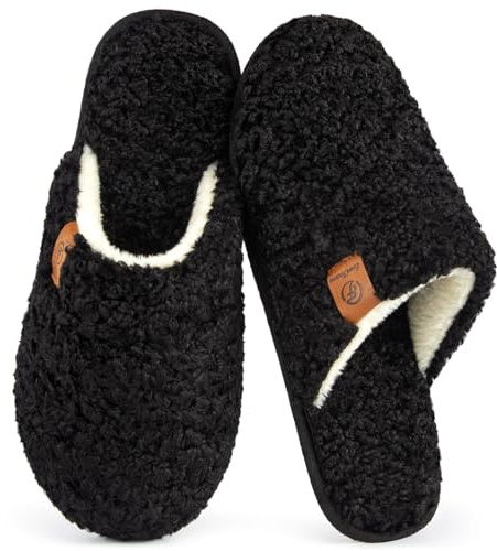 EverFoams Pantoufles confortables en fausse fourrure d'alpaga et mousse à mémoire de forme pour femmes Noir carbone, 38-39 EU