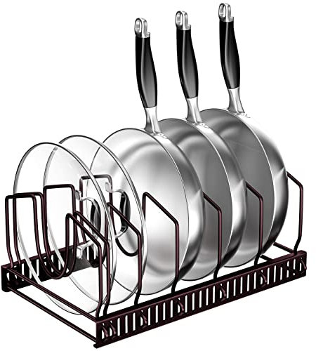 Fousenuk Topfdeckelhalter, Topfdeckel Aufbewahrung mit 7 Verstellbaren Fächern, Küche Pfannen Organizer, Deckelhalter Schublade, Rutschfest Pfannenhalter, Topf Organizer, Pot Lid Holder (Bronze)