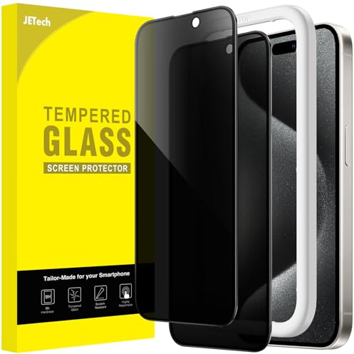 JETech Sichtschutz Schutzfolie für iPhone 15 Pro, 2 Stück | Full Screen Anti-Spy Blickschutz 9H Gehärtetes Glas Schutzfolie, Schwarzer Rand, mit Installationshilfe, Hüllenkompatibel