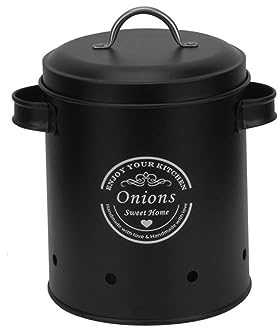Folpus Pomme de Terre Oignon ail bac de Rangement bidons de Cuisine Pots métal légumes bac de Rangement pour comptoir Garde-Manger Ferme décor Maison, Noir Moyen