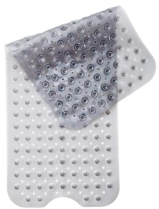 Morbuy Badewannenmatte Kinder rutschfest 100 x 40 cm Einfarbig Transparent Maschinenwaschbar Duschmatte Antirutschmatte Badewanne Badematte mit Saugnäpfen, Starke Saugkraft (Transparentes Grau)