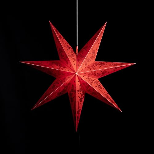 Sterntaler Dekostern | Weihnachtsstern Glitter-Design | 7-Zacker | Faltstern | Rot | 60cm | Außen | Glühbirne | Netzstecker