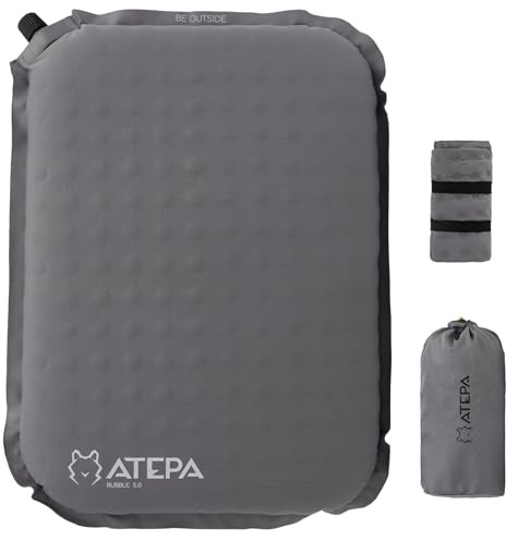 ATEPA Inflatable Seat Cushion, Self-Inflating Portable Stadium Airplane Travel Foam Cushion Pad for Camping, Sports Events, Outdoor, Grey