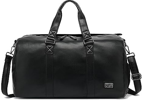 XINYASEE Sporttasche Große Kapazität Reisetasche Wochenende Wasserdichtes PU Leder Vintage Tote Reisetasche Gym Sports Travel Duffel Bag für Frauen und Männer Handgepäck Schwarz