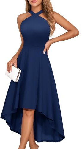 DRESSTELLS Robe de Cocktail Dames élégant été Vintage Rockabilly Licou Mariage Robes d’invité pour la Soirée Bal Graduation Navy L