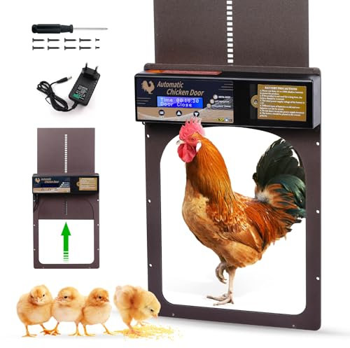 VAYALT Automatische Hühnerklappe Türöffner, Manuell gesteuert, LED Display, Timer, Elektrisch für Hühnerstall, Wachtelstall und Geflügelzaun (B(New))