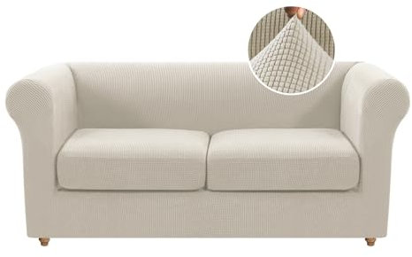 XHDZSW Sofahusse, Sofabezug Mit Separatem Sitzkissenbezug, Stretch Couchbezug Elastischer Stretchhusse Für Sofa, Jacquard Spandex Fabic Sofa Schonbezug (Weiß Grau,2 Sitzer)