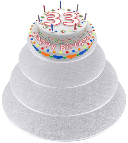 Rapidbok Cakeboard Rund, 4er Set Ø15cm 20cm 25cm 30cm Premium Tortenunterlage Rund, Cake Board Kuchenplatte 5 mm Dick, Wiederverwendbar Torten Unterplatten für Transport Kuchen und Torten(Silber)