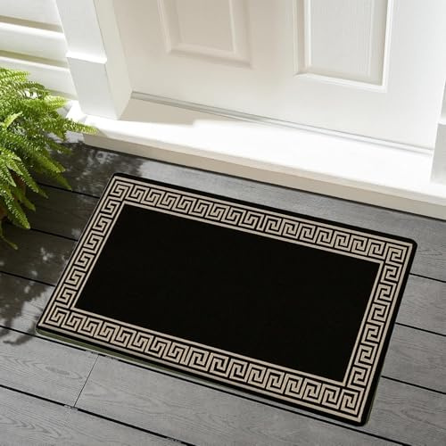 renoazul® Door Matts Indoor Greeky 50 x 80 cm, Black Beige Rubber Door Mat | Non Slip Door Mats Indoor Heavy Duty, Polypropylene Low Pile Rug, Non Slip Rubber Backing, Greek Bordered Design
