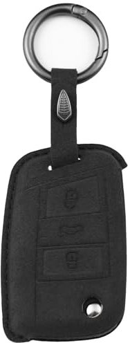 QIULIFAN Schlüsselhülle für VW Leder Schlüsselgehäuse mit Schlüsselring für Golf Polo Tiguan Mk7 Skoda Touran Fabia Octavia Superb Seat Leon,Schwarz