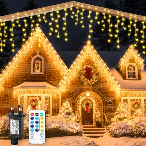 MAGGIFT 15M 600 LED Eisregen Lichterkette Außen Innen, Weihnachtsbeleuchtung Außen mit Fernbedienung/Timer/8 Modi,IP44 Wasserdicht Außenbeleuchtung Weihnachten Lichtervorhang Aussen für Balkon,Outdoor