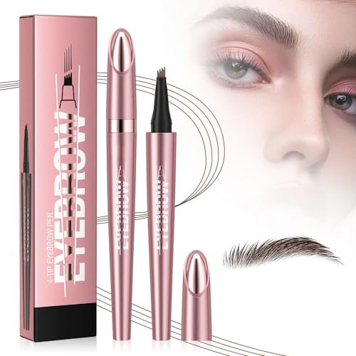 2024 New Magic Eyebrow Microblading Pen, 4-Tipped 3D Waterproof Microblading Eyebrow Pencil Contouring Pen, Natural Long-Lasting Fine Stroke (2# Dark Brown)