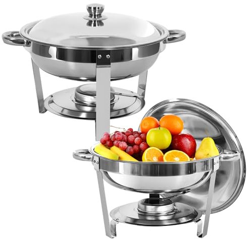 Chafing Dish Buffet Set, 2 Pack 4.5L Stainless Steel Round Food Warmers Chafers with 2 Full Size Food Pans Fuel Holders 2 Lids Sturdy Frames for Catering Parties Buffets Banquets Dinners
