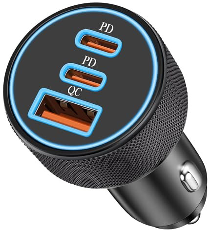 67W 3-Port Zigarettenanzünder USB C, Dual USB-C & USB-A Auto Ladegerät PD/QC kfz Schnellladegerät 12V USB Adapter für iPhone 17/Air/16/15/14/13/Pro Max/16e, Samsung Galaxy S25/S24/S23, Pixel 9/8, iPad