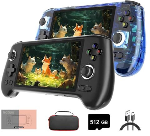 NULA RG556 - Console da gioco portatile in stile retrò, Android 13, con oltre 5000 giochi, 8+128G+512G e custodia, touch screen AMOLED, schermo Unisoc T820