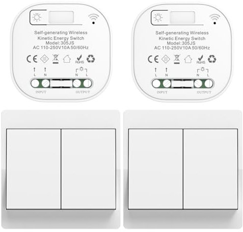 Cerhot Set di ricevitori interruttori della luce senza fili per interruttore della luce da parete, illuminazione a LED per interni ed esterni, senza batteria (EU 2 x 2 marce + 2 x 1 ricevitore)