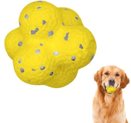 Esoes Kauzauber Ball Unzerstörbares Hundespielzeug Interaktiver Apportierball Pfotenstern Magic Ball Vollgummiball Langlebig 10cm für Aggressive Kauer Klein Mittel Große Hunde Drinnen Draußen (Gelb