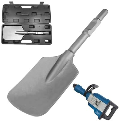 AmoreTempo SDS-HEX Schaufelmeißel & Spaten 135x440mm für Abbruchhammer 30mm | Für Asphalt, Beton, Lehm & Ton. 40Cr Stahl, 136mm Klinge, 3.3kg. Nur SDS-HEX Aufnahme.Inkl. Koffer