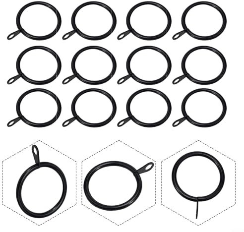 Ganci ad anello in metallo per tende, soluzione per appendere facilmente voile e tende pesanti (nero, 12 pezzi)