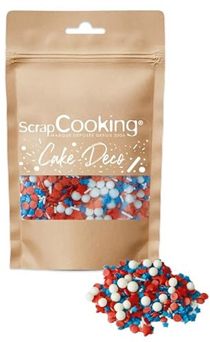 ScrapCooking - Décors Sucrés Bleu, Blanc, Rouge 50 g - Décoration Alimentaire Comestible - Déco France - Sprinkles Étoiles Perles pour Déco Gâteaux, Pâtisseries - Anniversaire - 7460