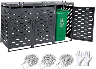 VEVOR Abri pour poubelles, 3 x 240 L, Rangement pour poubelles Horizontal, avec Couvercle à chaîne, boîte de Rangement à poubelles d'extérieur, étanche et verrouillable, pour Jardin, Cour et terrasse
