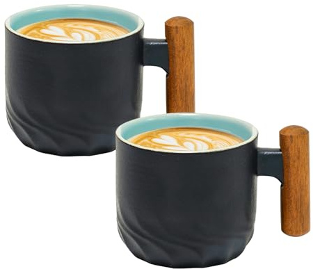 2er Set Espressotassen 70ml Schwarz, Keramik mit Henkel, für Kaffee & Tee | Dickwandige Keramik hält Getränke warm, angenehmer Griff, spülmaschinengeeignet für den täglichen Genuss