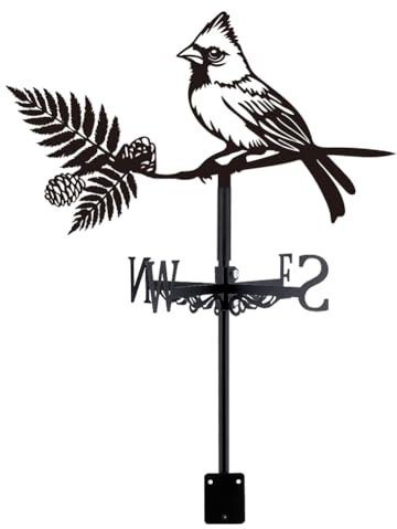 SUPERDANT Bird Weather Vane for Roof Northern Cardinal Metal Weathervane Bird on Branch Wind Vanes for Sheds Black Wind Direction Indicator for Farmhouse Yard Farm Shed Garden Decoration