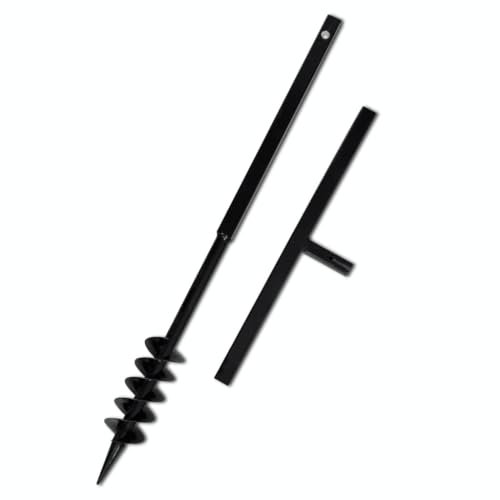 Fence Post Auger, Manual Garden Earth Auger Post Hole Digger Ground Drill with Handle 80 mm Double Spirals Steel Black